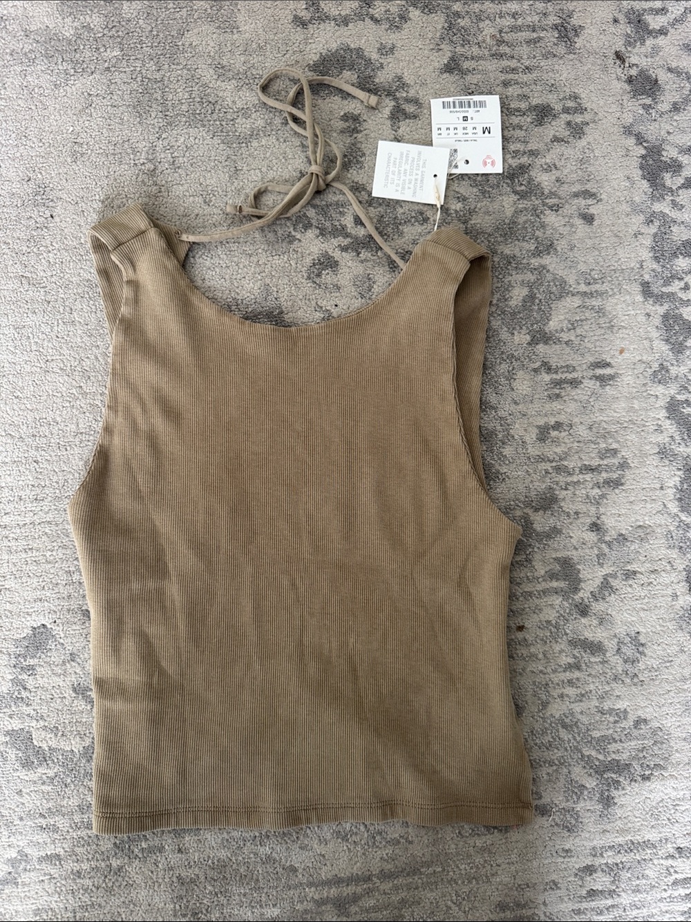 Zara Ribbed Halter Tank Top in Taupe Brown